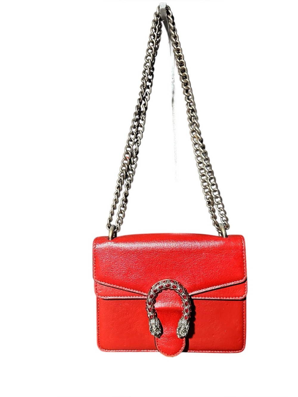 Authentic GUCCI Red Calfskin Dionysus Swarovski Crystals Leather Shoulder Bag